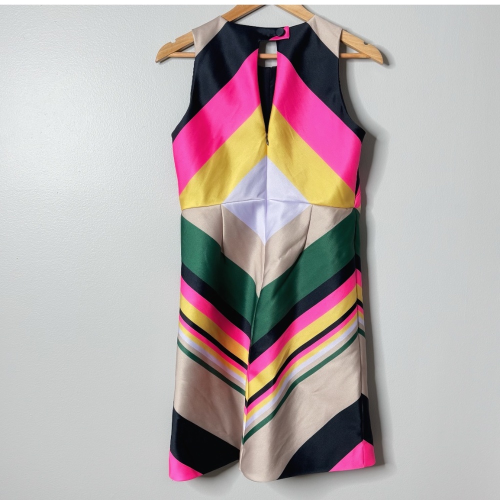 J Crew Petite Shift Dress Colorful Stripe Sleeveless Zip Back Pink Yellow Navy - Picture 7 of 15
